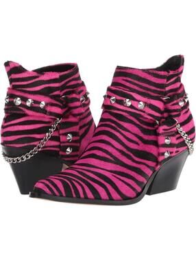 Pink and Black Zebra Print Studded Ankle Booties